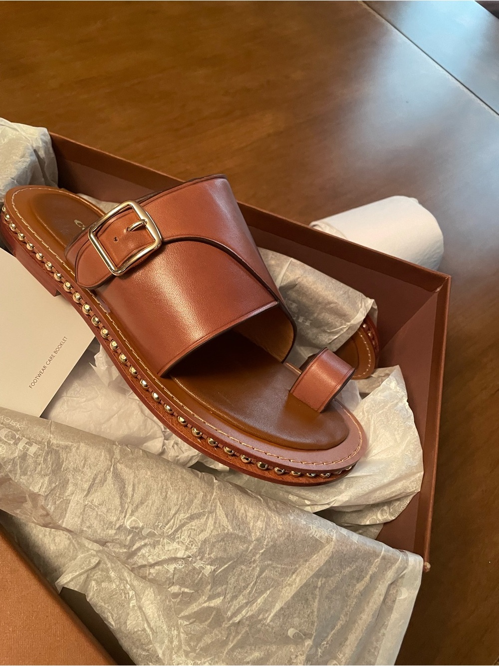 Coach women's Saddle Leather  Alexa Slide Sandal with Studded Trim - Picture 4 of 12